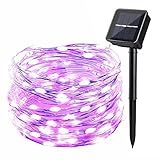 Icicle Solar Powered String Light, 26ft 120LED Flexible Copper Wire Indoor/Outdoor Waterproof Decorative Light for Patio, Path, Lawn, Garden, Balcony, Yard, Fence，Halloween Decorations(Purple)