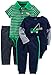 Simple Joys by Carter's Baby Boys' 4-Piece Bodysuit, Top, and Pant Set, Green Stripe/Navy Trucks, 6-9 Months