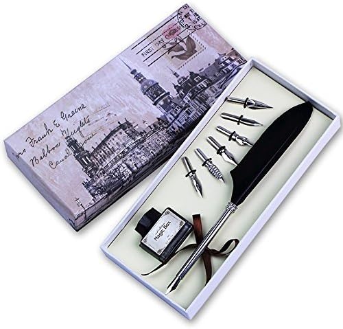 Peacock Feather Pen, Luxury Antique Feather Writing Quill Pen (silver)