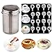 Buytra Stainless Steel Coffee Shaker Duster Icing Sugar Powder Cocoa Flour Sifter with 16 Pieces Cappuccino Barista Coffee Art Stencils