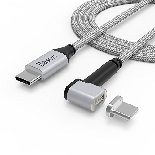 Magnetic USB C Cable for Macbook Pro, Basevs 4.3A 87W Type C to Type C Braided Nylon Cord for MacBook (Pro), Samsung S8, Dell XPS, and Other USB C Devices(6.6FT-Sliver)