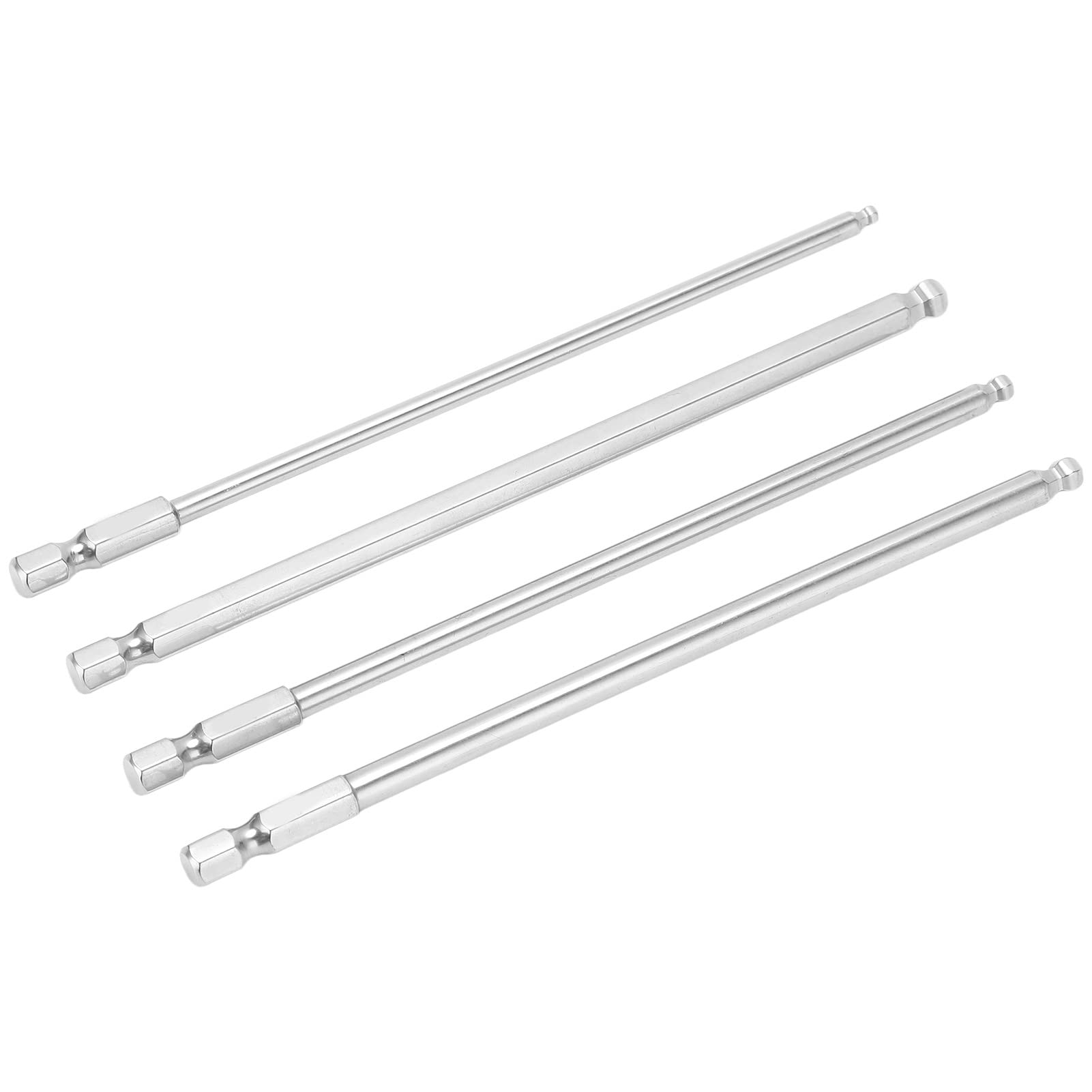 Aramox Ball End Hex Screwdriver Bit, 4Pcs Hex Screwdriver Bit Set Steel Magnetic Metric Ball Head Hex Bits 1/4 Inch Hex Shank(150mm)