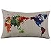 Tenworld Burlap Linen World Map Decorative Flax Pillow Case Cushion Cover