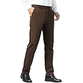 Plaid&Plain Men's Dress Pants Slim Fit Stretch Khaki Pants Wrinkle Free