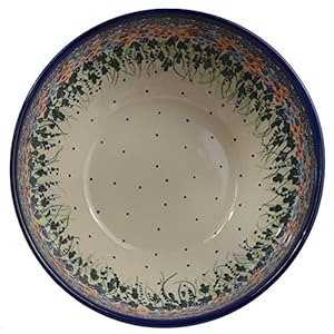 Traditional Polish Pottery, Handcrafted Ceramic Salad or Fruit Bowl 2.8l (d.24cm), Boleslawiec Style Pattern, M.705.Daisy