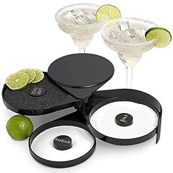 Navisha Glass Rimmer with 3 Compartments and Sponge, Sugar and Salt Bar Rimmer Great for Cocktails Margarita