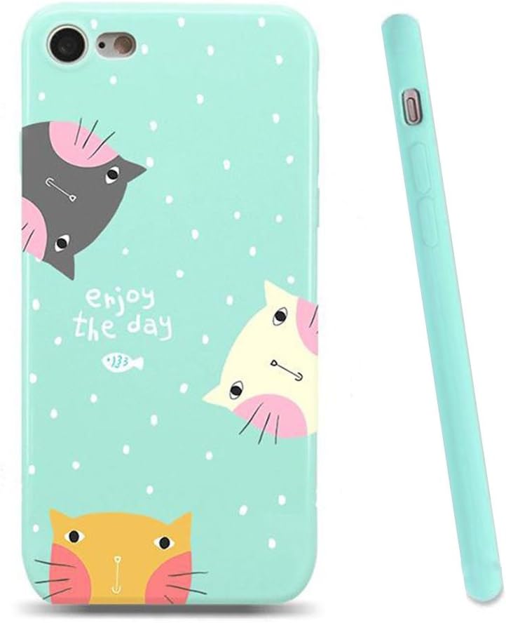 Cute iPhone 6 6s Case for Girls, Cute Cat Unique Design, Shock Proof Slim Flexible Soft TPU Case, Full Protective Cover with Glossy Surface for iPhone 6/6s 4.7", Light Green