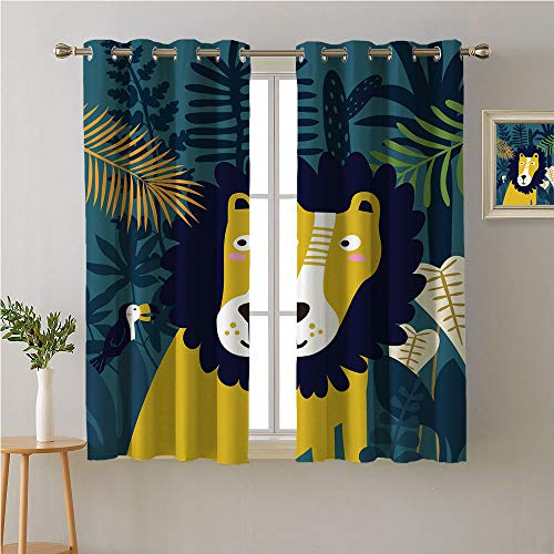 Cartoon Grommet Curtain Darkening Blackout Portrait Of A Lion In
