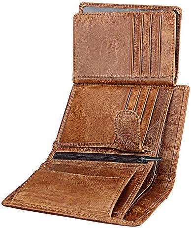 Mens Leather Wallet ID Window Card Case with RFID Blocking (Brown)