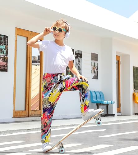 UIDEAZONE RETRO PANTS FOR BOYS NOVELTY 3D PRINTED 80S 90S STYLE SWEATPANTS SPRING SOFT LIGHTWEIGHT SPORTS JOGGER PANTS SIZE 10-12 SCHOOL HOME CLOTHES