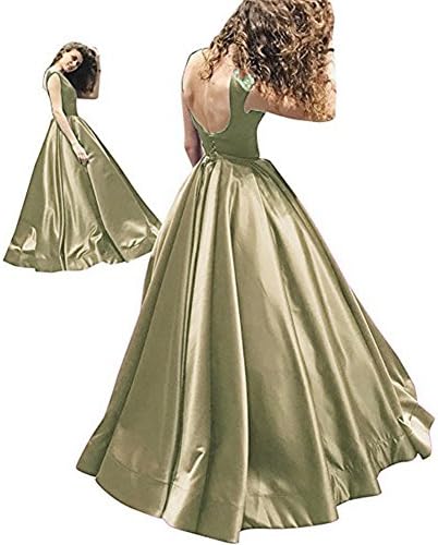 GMAR Romantic Backless Evening Dresses Ruched Satin Long Ball Gown Prom Dress