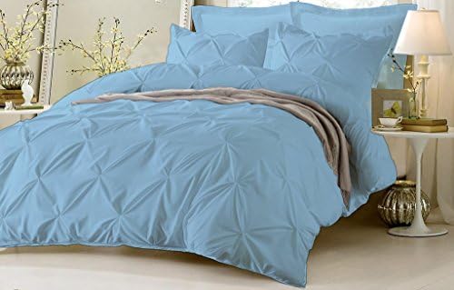 1000 Thread Count Pinch Pleated Duvet Cover With Zipper &amp; Corner Ties 100% Egyptian Cotton Luxurious &amp; Hypoallergenic Pintuck Decorative ( California King/King, Sky Blue ) by Kotton Culture
