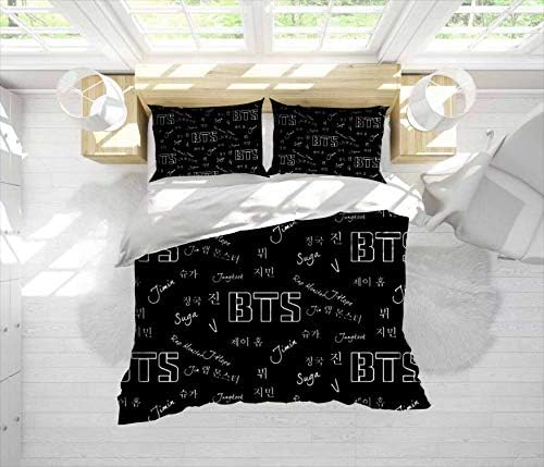 Fonkane BTS Group (Black) Modern 3-Piece Bedding Duvet Cover Set Ultra Soft Easy Care Hypoallergenic Microfiber with Zipper Machine Washable - Twin/XL