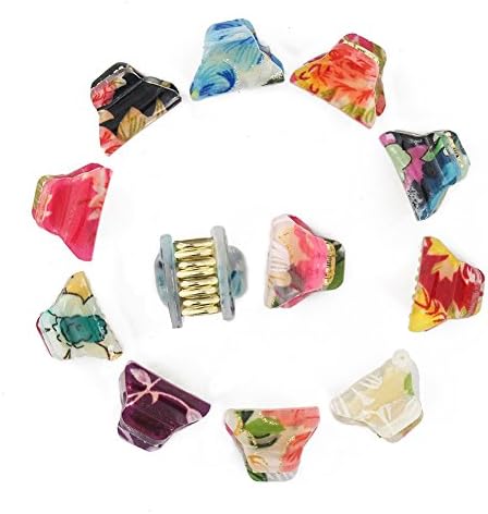 Kaide Small Plastic No-Slip Grip Jaw Hair Clip,Flower Printed Claw Hair Clip for Girls and Women,Pack of 12