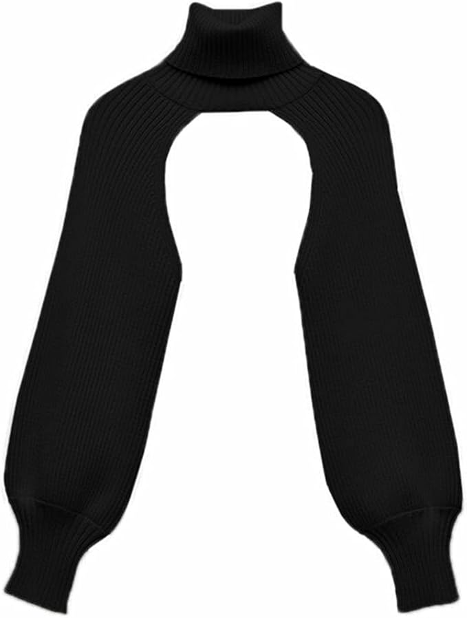 Women Turtleneck Knit Shrug Sweater Long Sleeve Cutout Crop Top