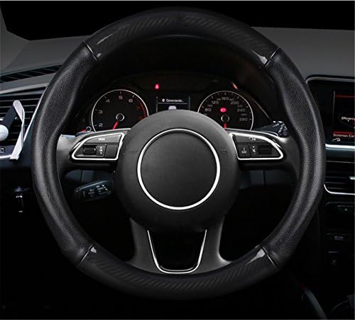 YOUQI Genuine Leather Carbon Fiber Car Steering Wheel Covers Soft Anti-slip 15" Inch Specail For Honda Civic/Accord/CRV/ODYSSEY/FIT (B style(without hole), black leather+carbon fiber)