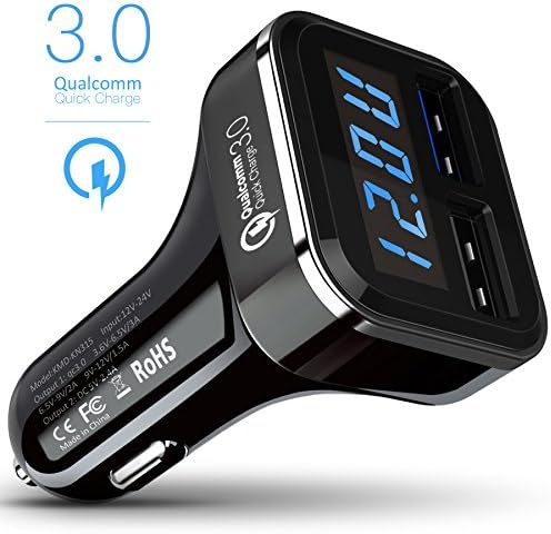 Car Charger 2.4V 2 USB Smart Port Work for iPhone X/8/7/6s/5/SE/Plus, iPad Pro/mini/Air, Samsung Galaxy s8/S7/S6/Edge/Plus LED Screen Display with Over Charging Reminding