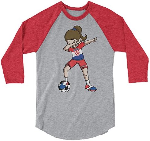 Small Town Merch Dabbing Soccer Girl - Croatia National Football Team - Cup Soccer - Men's 3/4 Sleeve Raglan Shirt