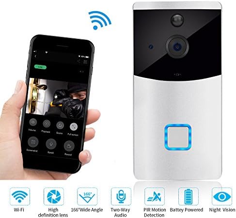 HD Video Wifi Wireless Doorbell, Powered By 18650 Battery, PIR, Long Standby,Night Vision, 2-Way Audio, IR-CUT, Motion Sensor, Door Camera,Waterproof, Intercom