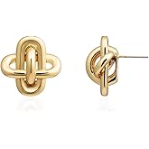 Obidos 14K Gold Plated Love Knot Stud Earrings | Small Statement Drop Dangle Earrings for Women | Trendy Simple Hypoallergenic Fashion Accessories Gold Jewelry Gifts for Womens