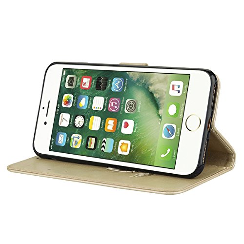 Scheam iPhone 7 Plus iPhone 8 Plus Wallet Leather Case Protective Durable Phone case Shell Folio flip Cell Phone Cover Bag Card Slots,Cash Pocket,Golden - Thumbnail 3