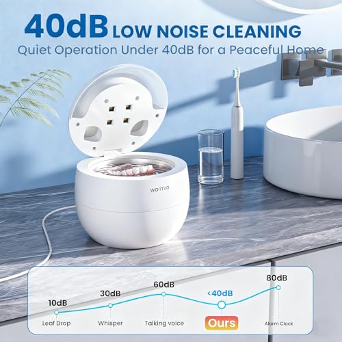 Ultrasonic Retainer Cleaner Machine, 45kHz Ultrasonic Cleaner for Dentures, U-V Light, 4 Modes for Retainer, Dentures, Aligners, Mouth Guards, Night Guards, Toothbrush Heads, Whitening Trays, Jewelry