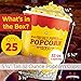 Leakproof Super Durable 32oz Popcorn Cups 25 Pk. Greaseproof Disposable Pop Corn Tubs With Cool Design Are the Ultimate Movie Theater Accessory. Large Containers Great for Any Party or Event.