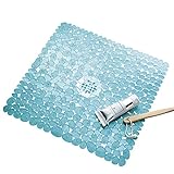 InterDesign Pebblz Non-Slip Suction Bath Mat for Shower, Bathtub - Square, Blue (Kitchen)