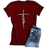 Qrupoad Faith T Shirt for Women Christian Jesus Cross Inspirational Shirts Summer Graphic Tees for Religious Gift