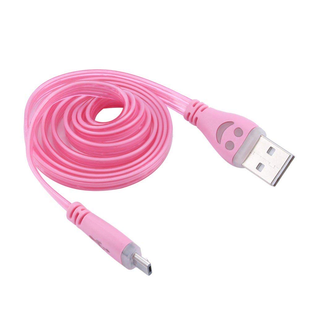 Smiley Micro USB Cable for Motorola Moto E6 Plus LED Light Android Smartphone USB Charger Connector (Pale Pink)