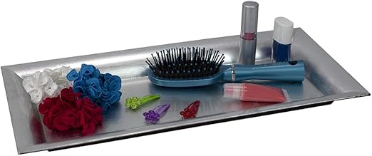 Amazon Com Home Basics Sturdy Plastic Vanity Tray Decorative Makeup Holder Free Standing Bathroom Bedroom Living Room Silver Home Kitchen