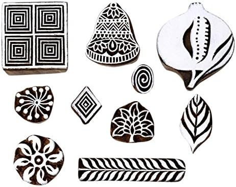 Hashcart Wood Block Printing Stamps | Decorative Motif Wood Stamps for Scrapbooking | School Supplies for Kids | Block Printing on Fabric, Paper, Clay, Saree Border. Card Making. Painting. Teaching.