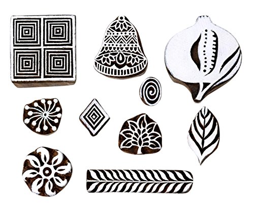 Hashcart Wood Block Printing Stamps | Decorative Motif Wood Stamps for Scrapbooking | School Supplies for Kids | Block Printing on Fabric, Paper, Clay, Saree Border. Card Making. Painting. Teaching.