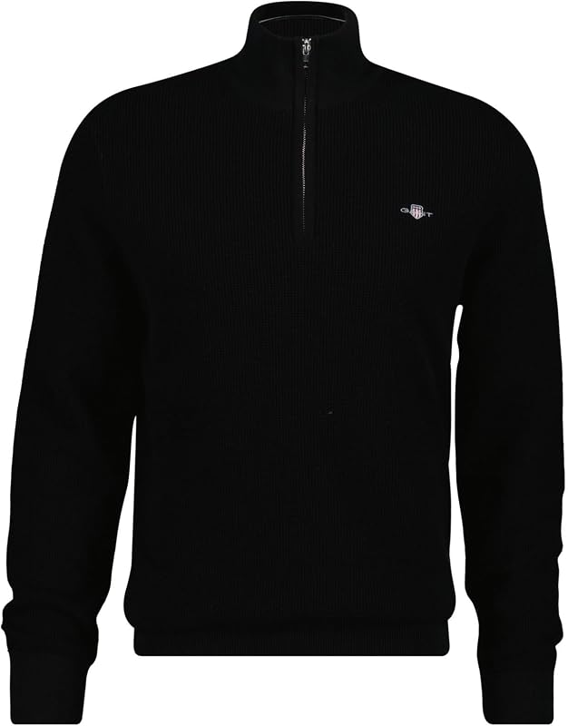Pullover da Uomo in Cotone Micro Testurizzato con Mezza Zip, Blu Navy, M