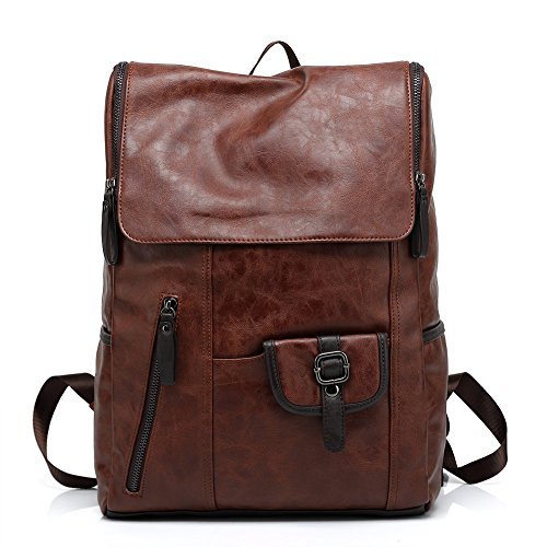 Diglot Laptop Backpack PU Leather Business Backpack Leisure and Fashion Backpack for College Lightweight Travel Daypack Fits less than 15 inch Laptop & Tablet (Brown)