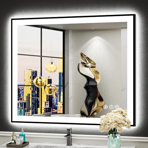 AWANDEE Black Framed LED Bathroom Mirror