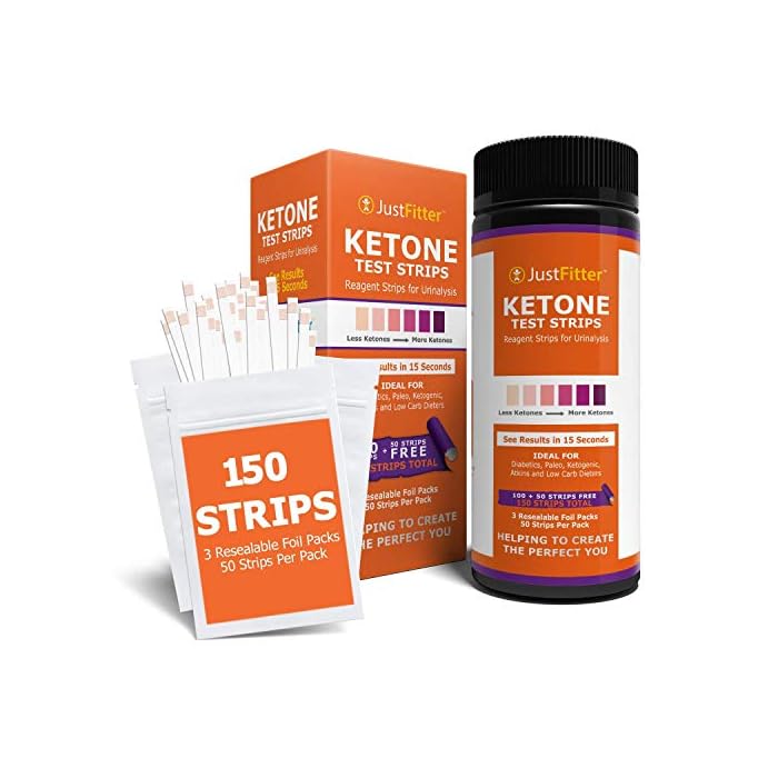 Ketone Keto Urine 150 Test Strips. 3 Resealable Foil Packs of 50 Strips Each. Look & Feel Fabulous on a Low Carb Ketogenic or HCG Diet. Accurately Measure Your Fat Burning Ketosis Levels.