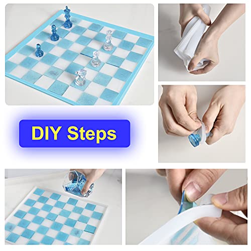 Chess Board Silicone Resin Molds Set with Chess Pieces Checkers Molds and Epoxy Mold for Family Party Games DIY Crafts Making Board Games