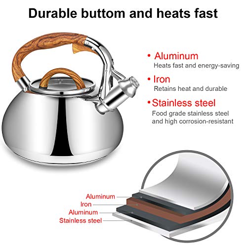 Whistling Tea Kettle Teapot Stovetop 3.2 Quart Food Grade Stainless