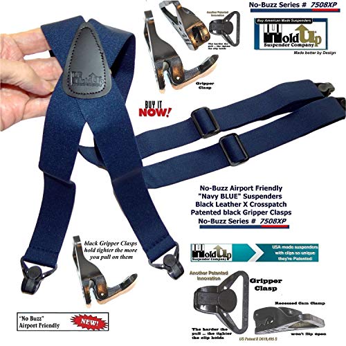Holdup Dark Blue No-Buzz X-back Suspender with patented composite plastic Gripper Clasps