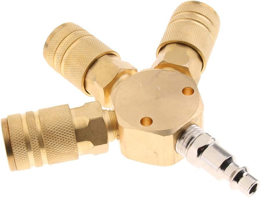 Joyfulstore Heavy Duty Brass 3 Way Air Hose Manifold Quick Coupler