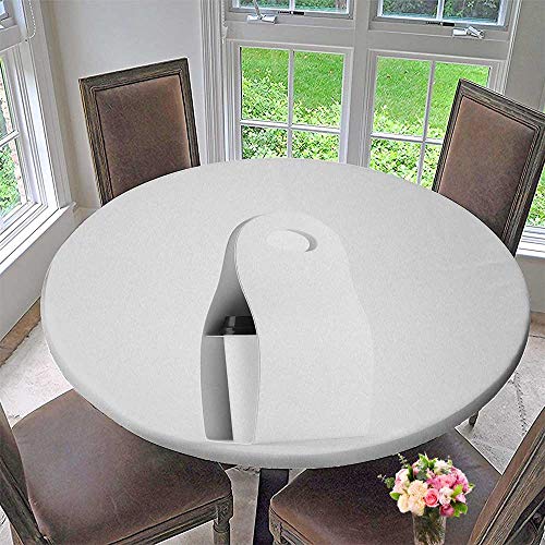 PINAFORE HOME Round Tablecloth White Carton Bag for Carry Paper Coffee Cup Stand in White Space for Kitchen 55"-59" Round (Elastic Edge)