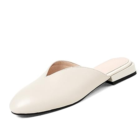Zjm Simple Women Slipper Leather Sandals Comfortable Closed Toe