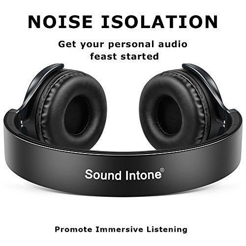Headphones with Microphone Over Ear Stereo Bass Foldable Lightweight Wired Headphones, Computer Cellphone TV Laptop Tablet Small Headset for Women Men Kids Boys Girls, Sound Intone, Black