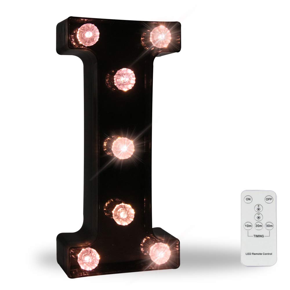 LED Black Alphabet Marquee Letters Sign Light Up Marquee Number Letter Lights Sign with Diamond Bulb for Night Light Home Bar Christmas Lamp Birthday Party Wedding Decoration I