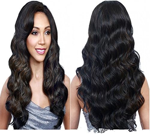 GMJF Wig Long Wavy Black brown Wig Dark Roots Heat Resistant Sythentic Full Wigs for Women