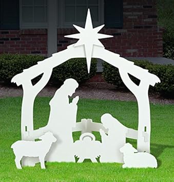 Outdoor White Nativity set Teak Isle Believe Holy Family Outdoor Nativity Set