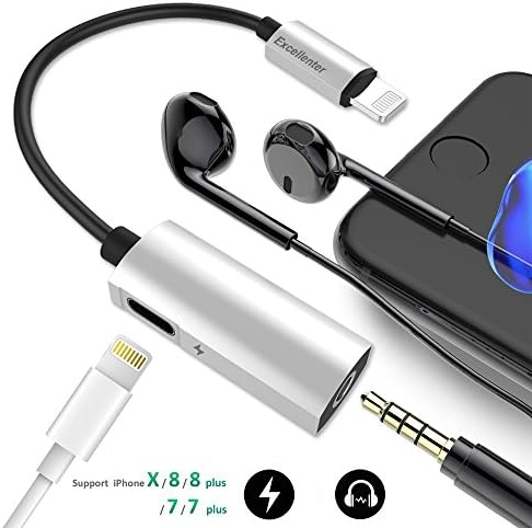 Lightning to 3.5mm Headphone Jack Adapter , Excellenter Lighting Audio Music Headphones Charger Adapter Splitter for Iphone 7 / 7 plus / 8 / 8 plus / X , support ios 10.3 and later