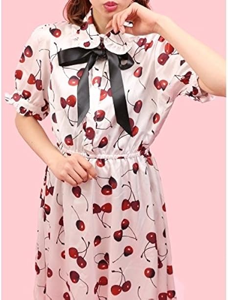 Amazon ウィゴー レディース Wego Wc チェリー柄フリルワンピース ホワイト F Tシャツ カットソー 通販