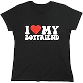 I Love My Boyfriend Heart Relationship Funny T Shirt | Expressive Graphic Tees for Men | Novelty Funny T-Shirts USA Printed